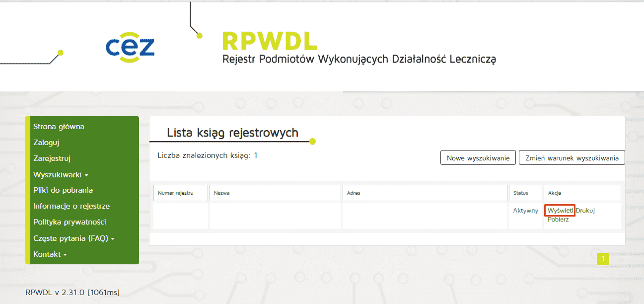 CEZ RPWDL system with display, print, download options, and menu on the left side.