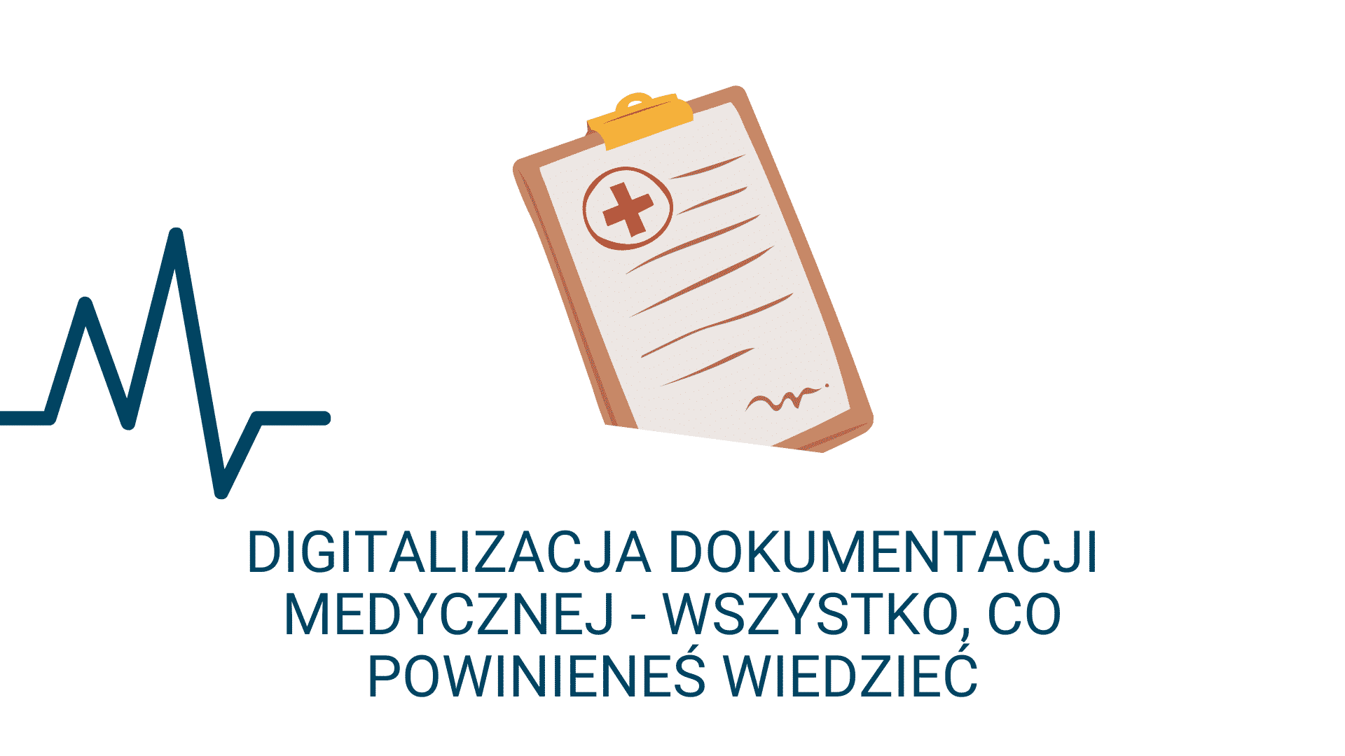 Digitalizacja dokumentacji medycznej z ikoną karty choroby i symbolem linii życia.