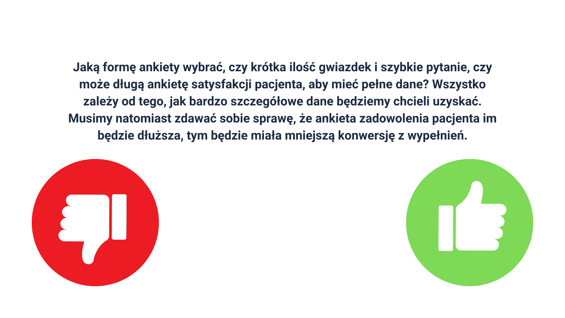 Czerwony kciuk w dół obok zielonego kciuka w górę z tekstem ankiety w tle.