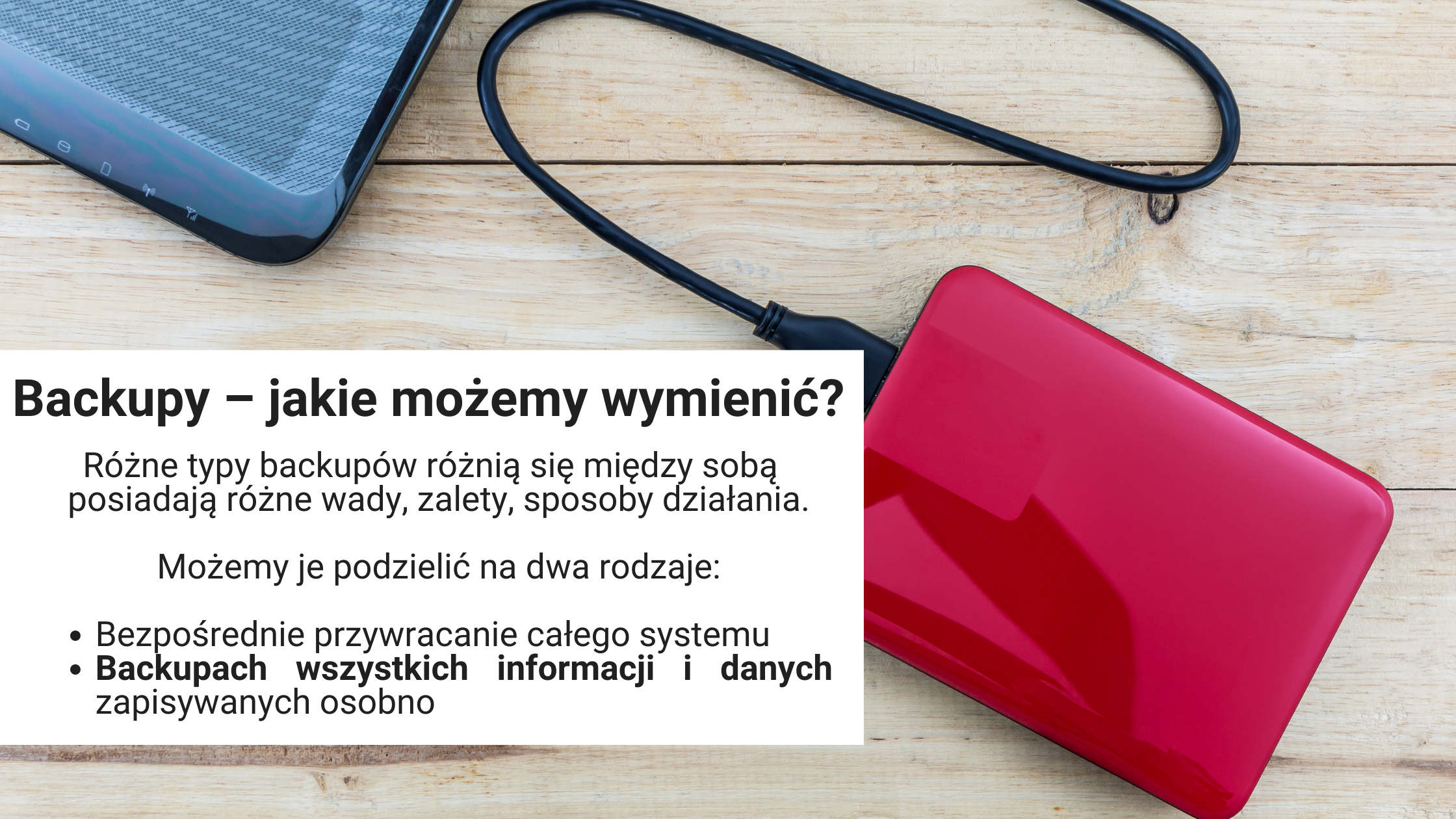 Infografika z dyskiem zewnętrznym o ochronie danych.