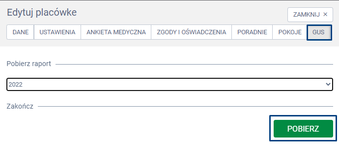 Edycja placówki GUS-Pobieranie raportu