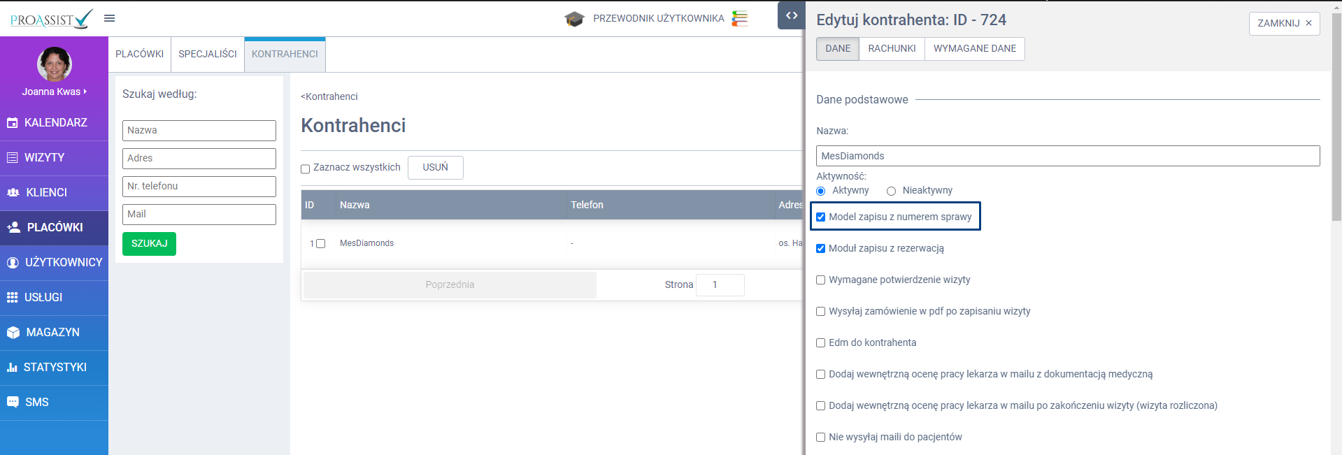 Instrukcja proassist-widok systemu proassist-edytowanie kontrahenta
