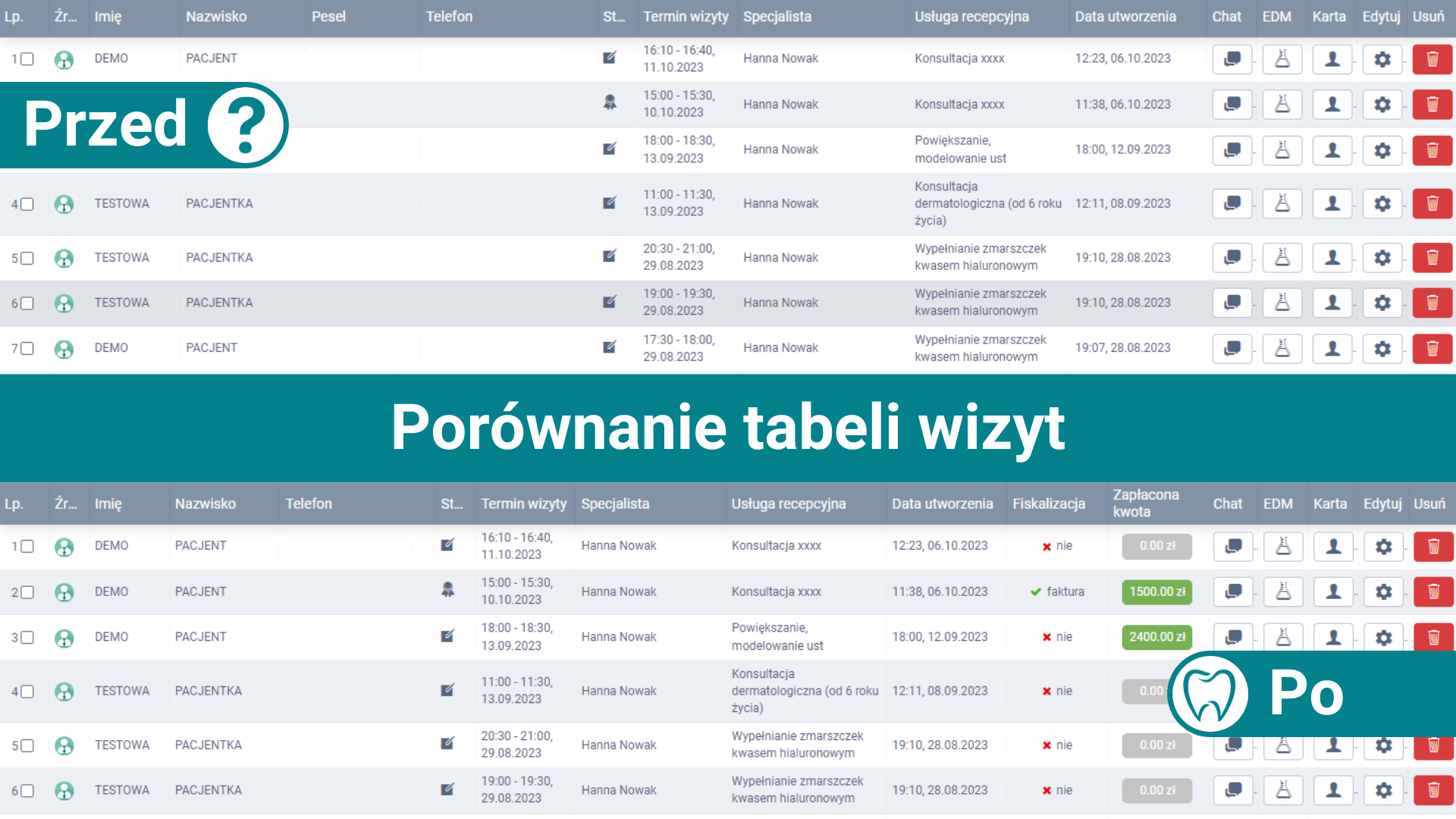 wygląd oprogramowania proassist przed i po
