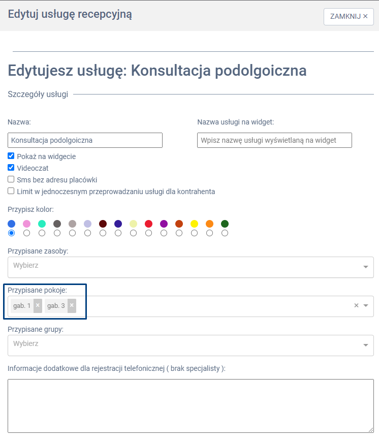 Instrukcja proassist-widok systemu z zaznaczonymi gabinetami w których ma odbyć się konsultacja podologiczna