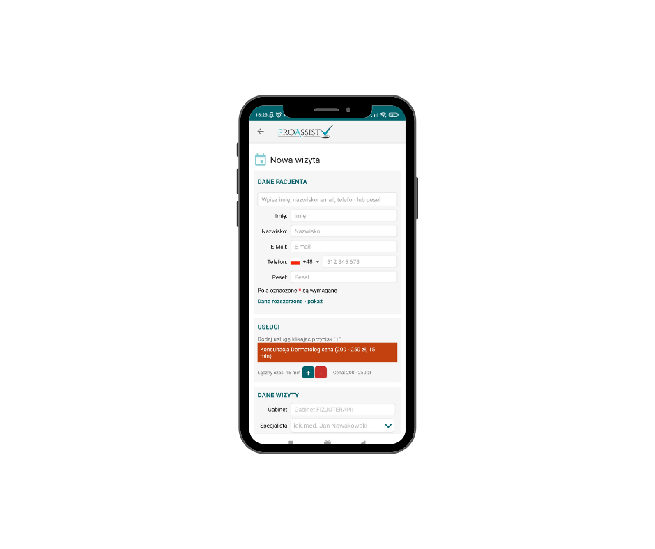 Mockup telefonu z aplikacją proassist.