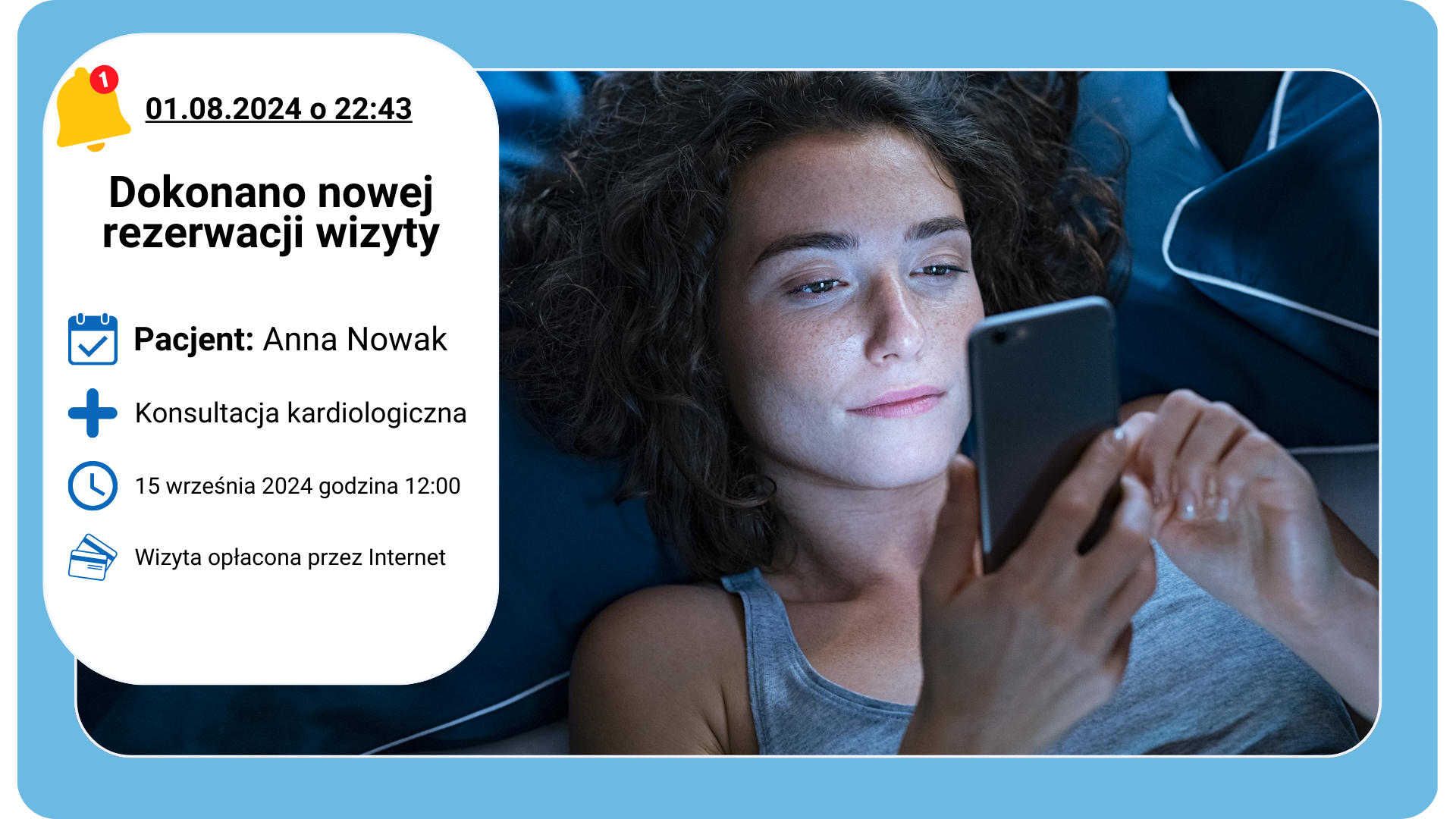 Rezerwacja wizyty kardiologicznej online, 1 sierpnia 2024, pacjent Anna Nowak.