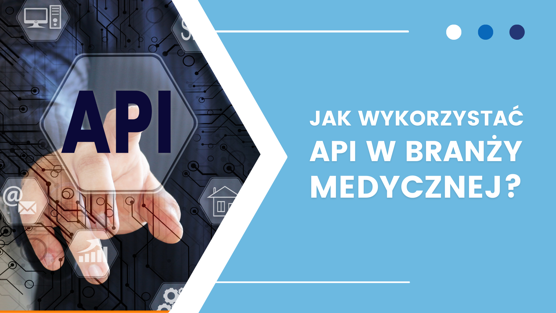 Dłoń wskazująca na "API" przed układem przypominającym obwody, pytanie o API w medycynie.