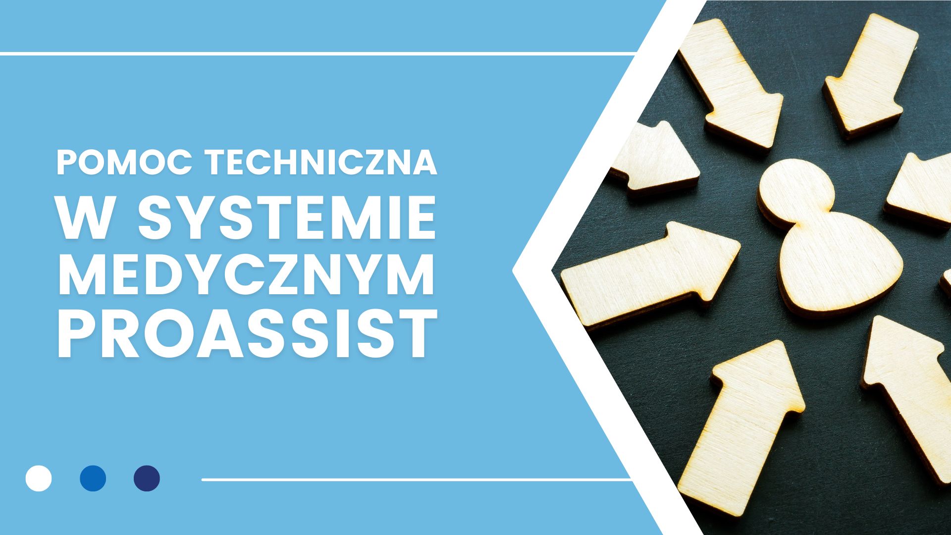 Informacje o wsparciu technicznym systemu medycznego ProAssist z niebieskim tłem.